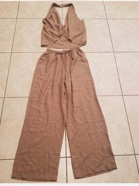 Commense Halter Neck Top & Wide Leg Pants Set